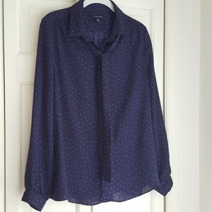Lands' End navy blouse with optional sash / belt